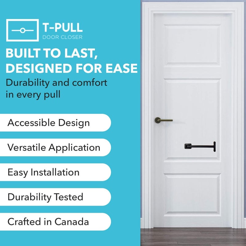 T-PULL Manual Door Closer for Wheelchair Users - Canadian Made Accessibility Aid - Swivel Design for Interior/Exterior Doors (Black ABS) - Image 4